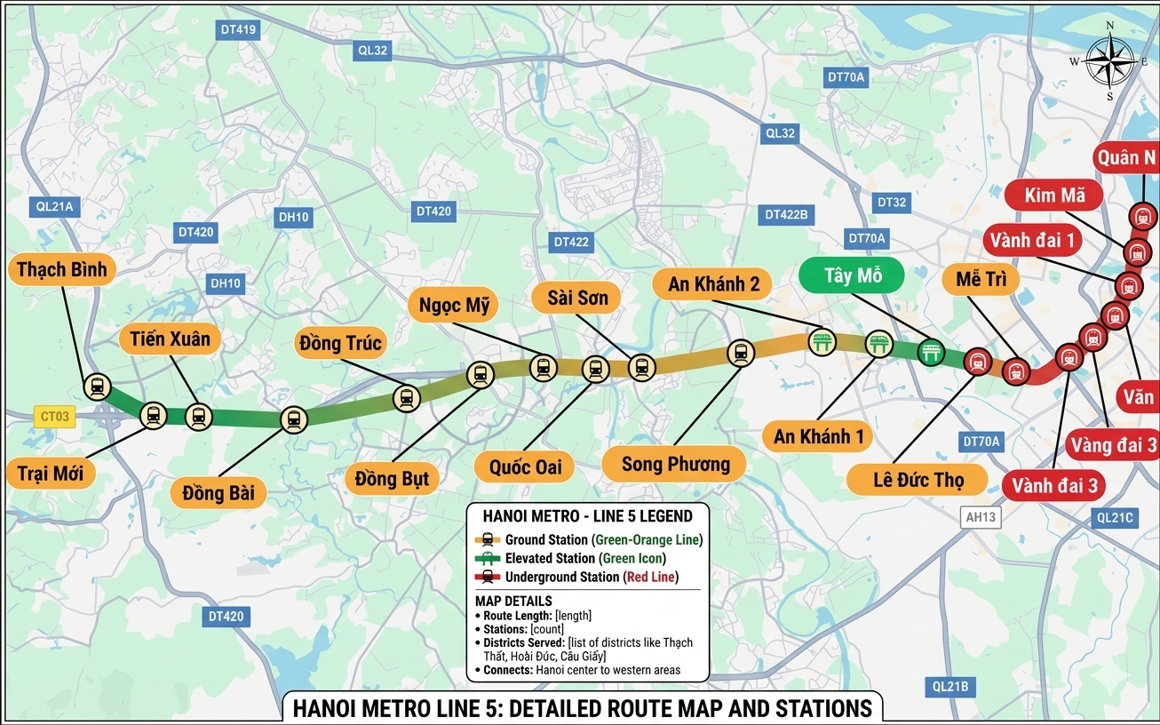 Metro số 5 kết nối khu vực phía Tây Hà Nội
